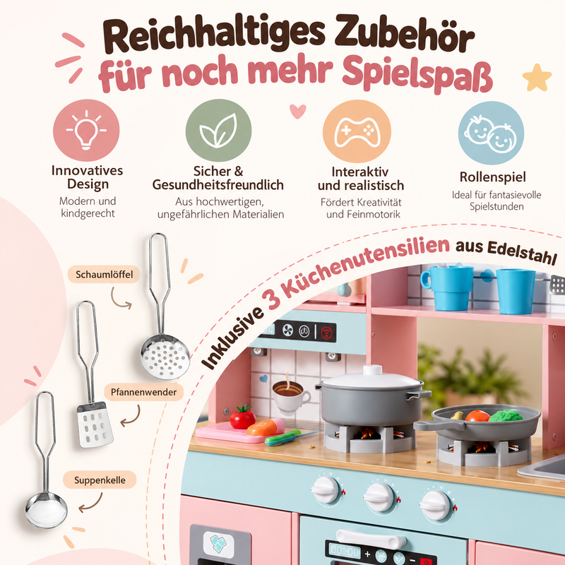 Kinderküche Holz Rosa mit Licht & Sound