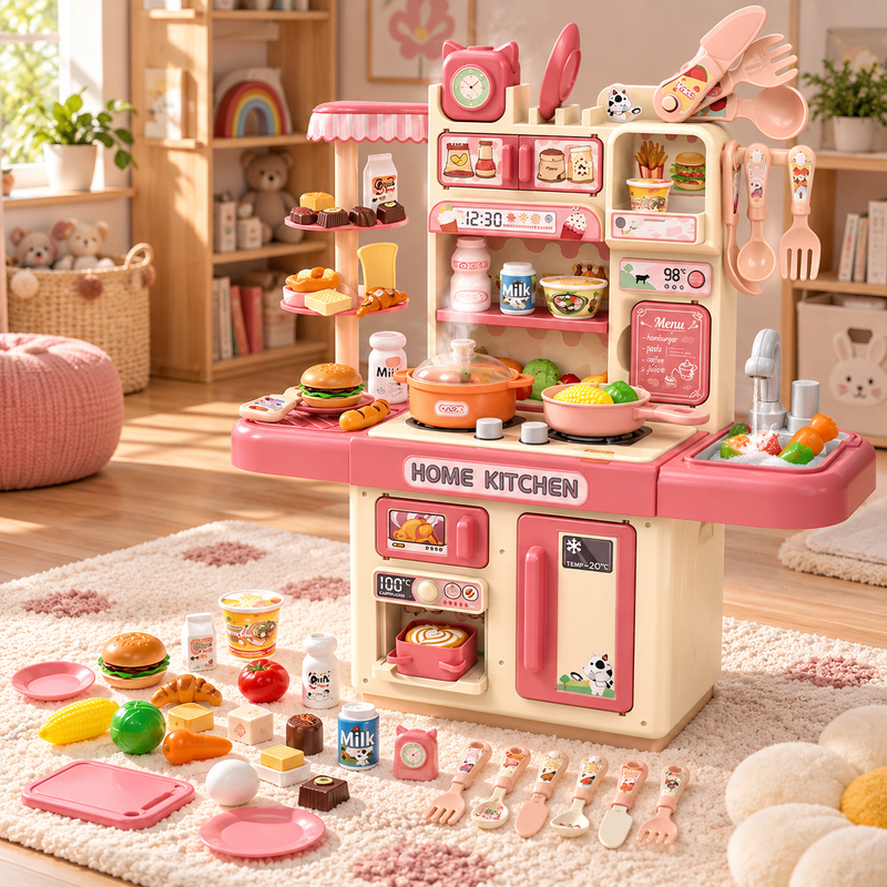 Spielküche Kinder mit Dampf, Licht, Sound & echtem Wasser – Rosa, Rot, Grün oder Blau
