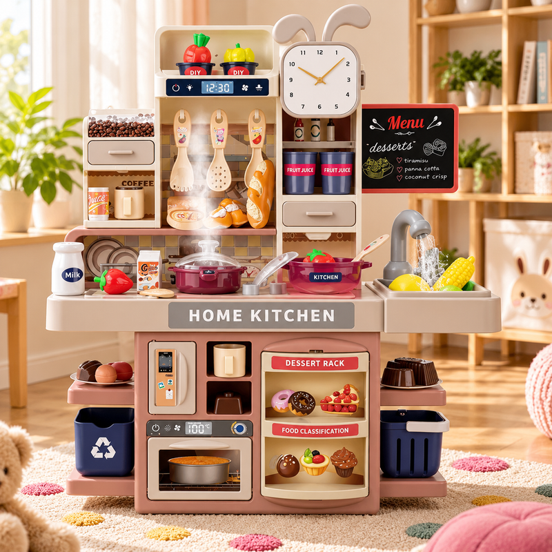 Spielküche Kinder mit Dampf, Licht, Sound & echtem Wasser – Rosa, Rot, Grün oder Blau