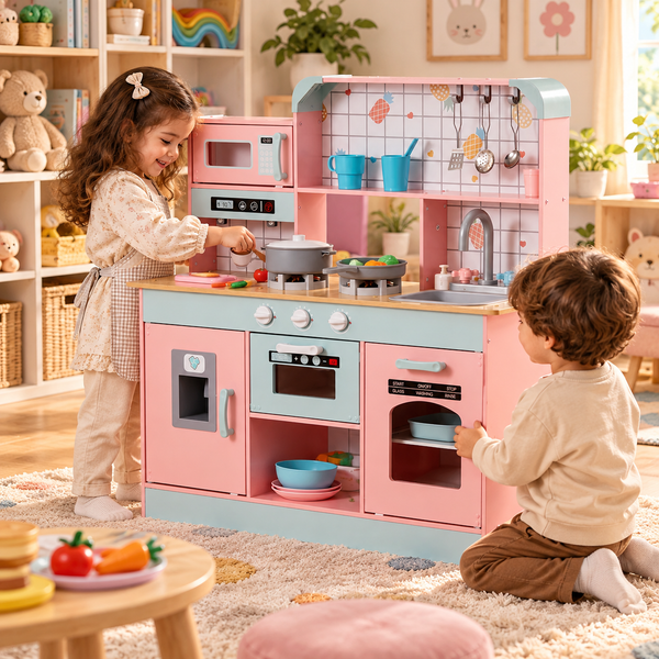 Kinderküche Holz Rosa mit Licht & Sound