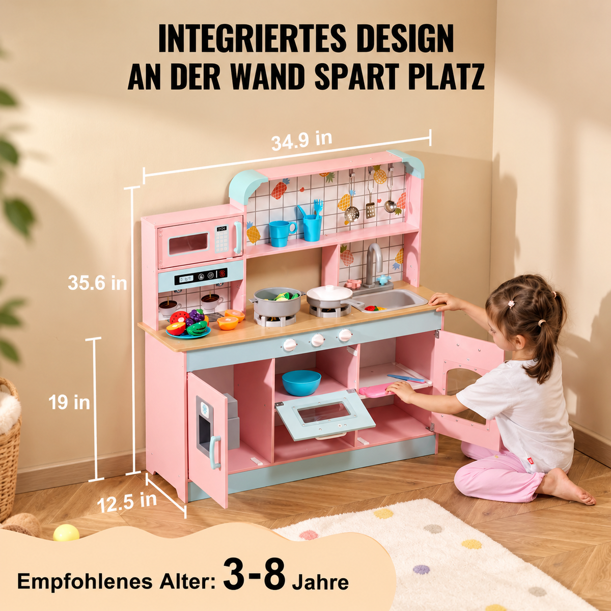 Kinderküche Holz Rosa mit Licht & Sound