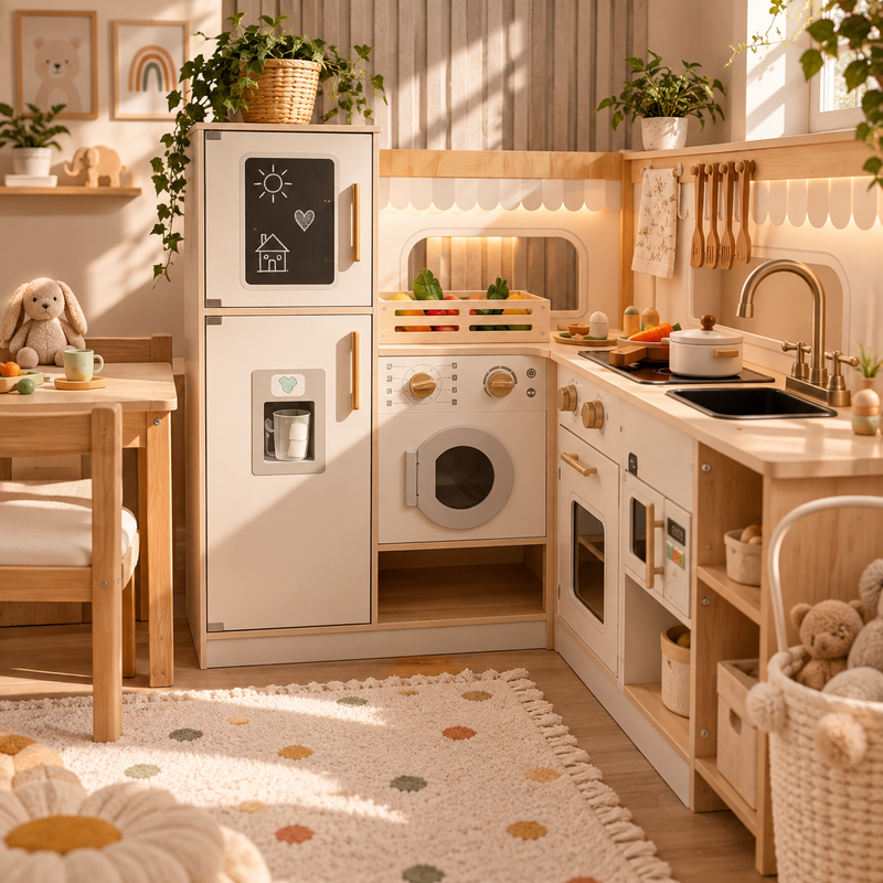 Mamabrum Kinderküche Holz XXXL Eckküche – mit Licht, Sound, Eiswürfelspender & Zubehör