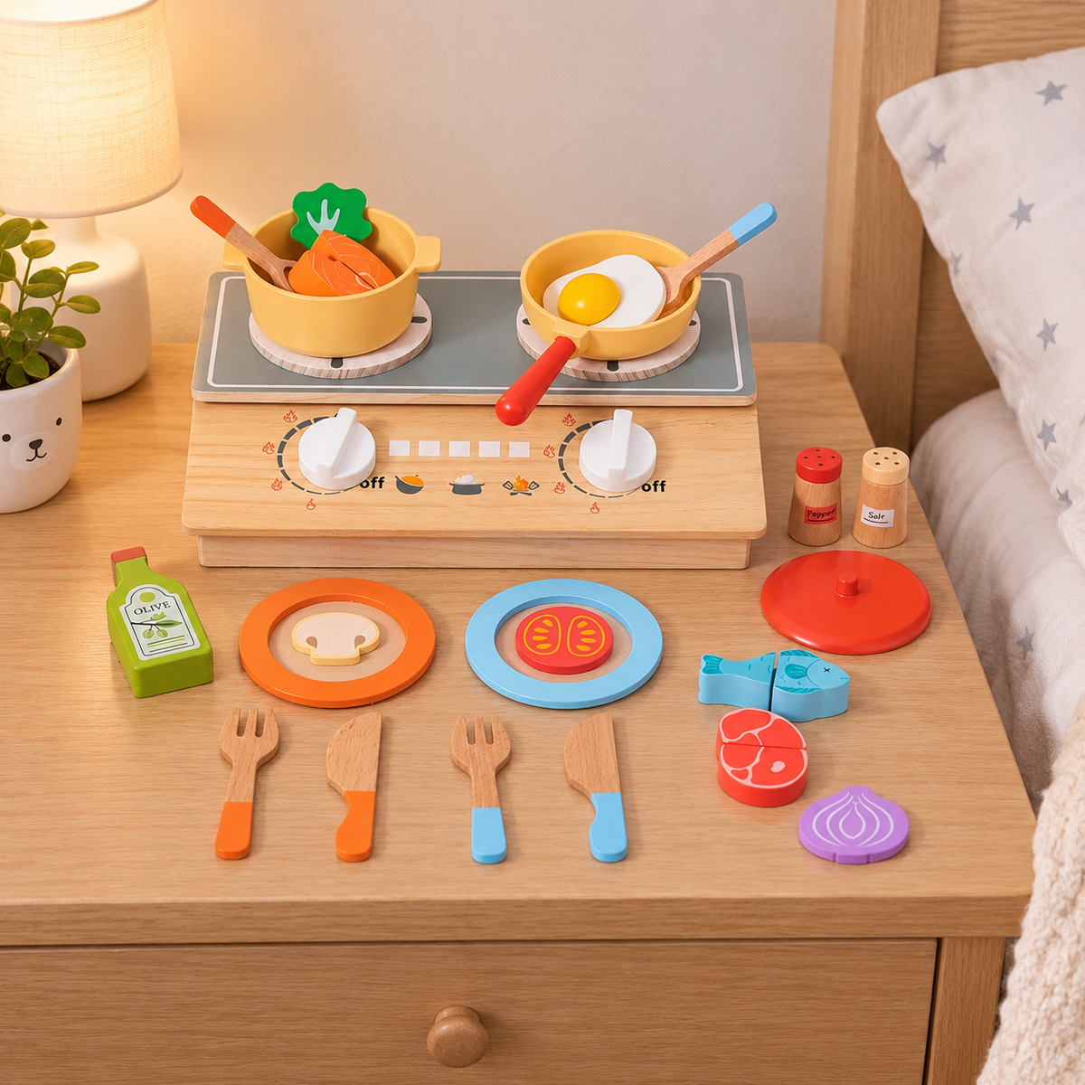 Kochset aus Holz für die Kinderküche – Ansicht 3
