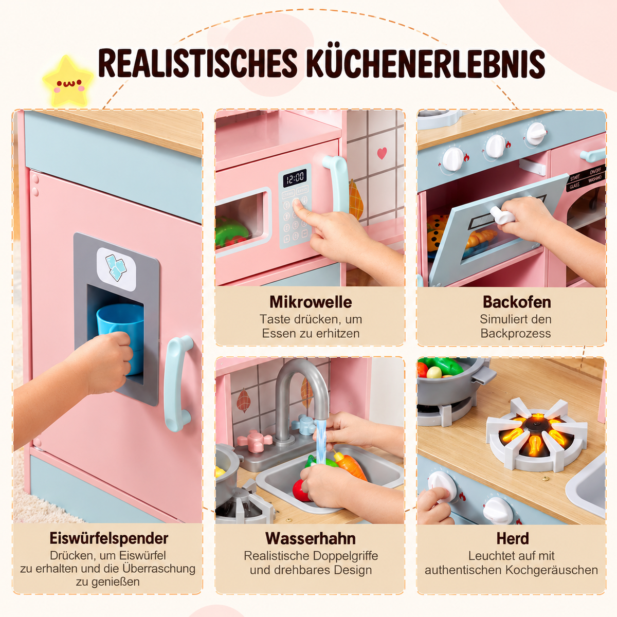 Kinderküche Holz Rosa mit Licht & Sound