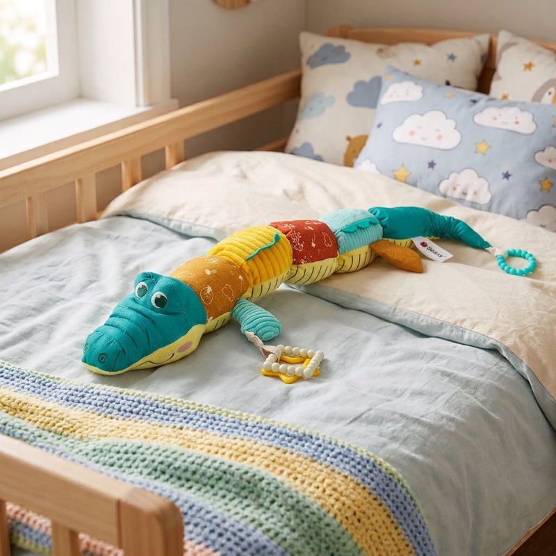 Baby Spielzeug Chamäleon mit Musik, Rassel, Knisterpapier & Beißring – Messlatte 50 cm