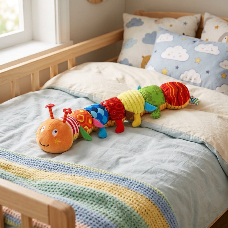 Baby Spielzeug Chamäleon mit Musik, Rassel, Knisterpapier & Beißring – Messlatte 50 cm