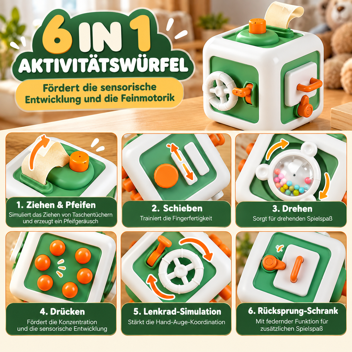 Montessori Activity Würfel 6 in 1 – Motorikwürfel