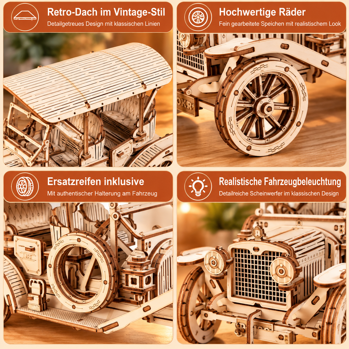 Robotime ROKR Oldtimer Holzmodell – Ansicht 3