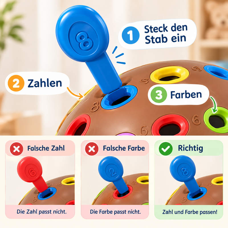 Montessori Igel Steckspiel – Zahlen & Farben zuordnen, Feinmotorik Lernspielzeug ab 3 Jahren