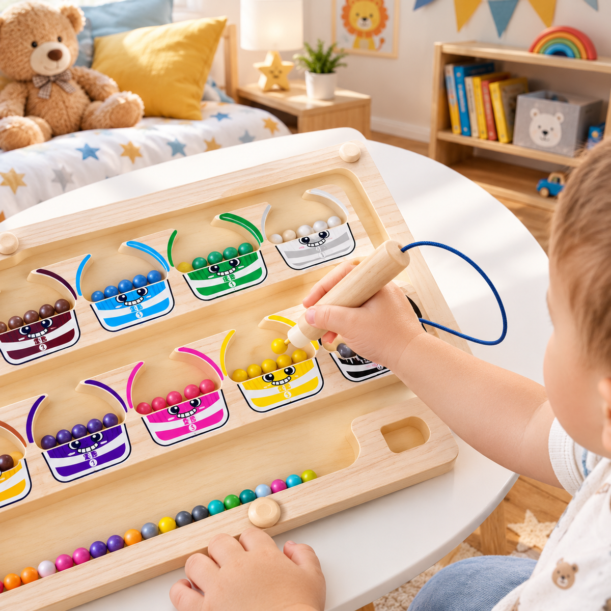 Montessori Magnet Labyrinth Holz – Farben & Zahlen