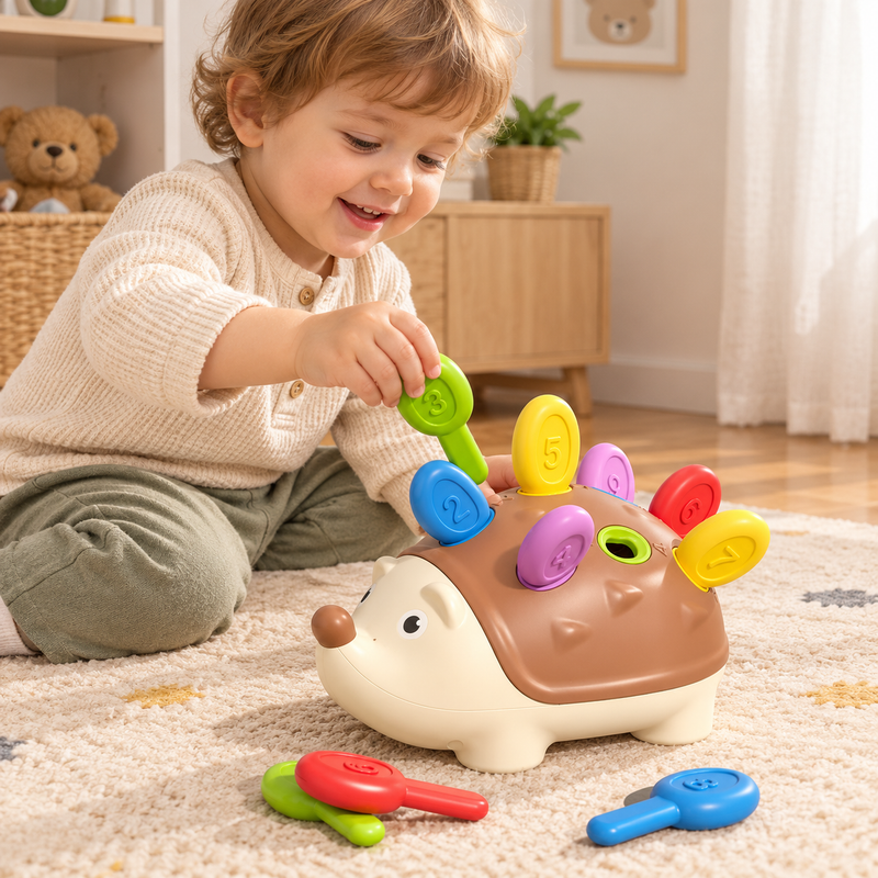 Montessori Igel Steckspiel – Zahlen & Farben zuordnen, Feinmotorik Lernspielzeug ab 3 Jahren