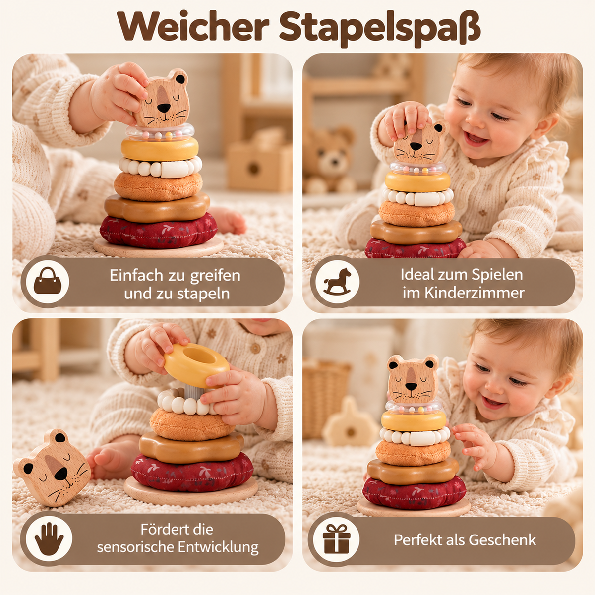 Baby Stapelturm mit Plüschtier – Ansicht 2