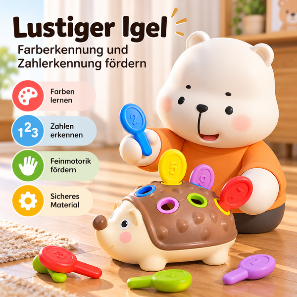 Montessori Igel Steckspiel – Zahlen & Farben zuordnen, Feinmotorik Lernspielzeug ab 3 Jahren