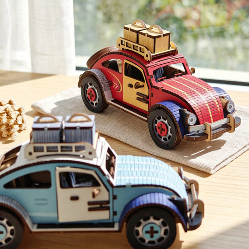 3D Holzpuzzle Retro Käfer Auto – Modellbausatz aus Holz