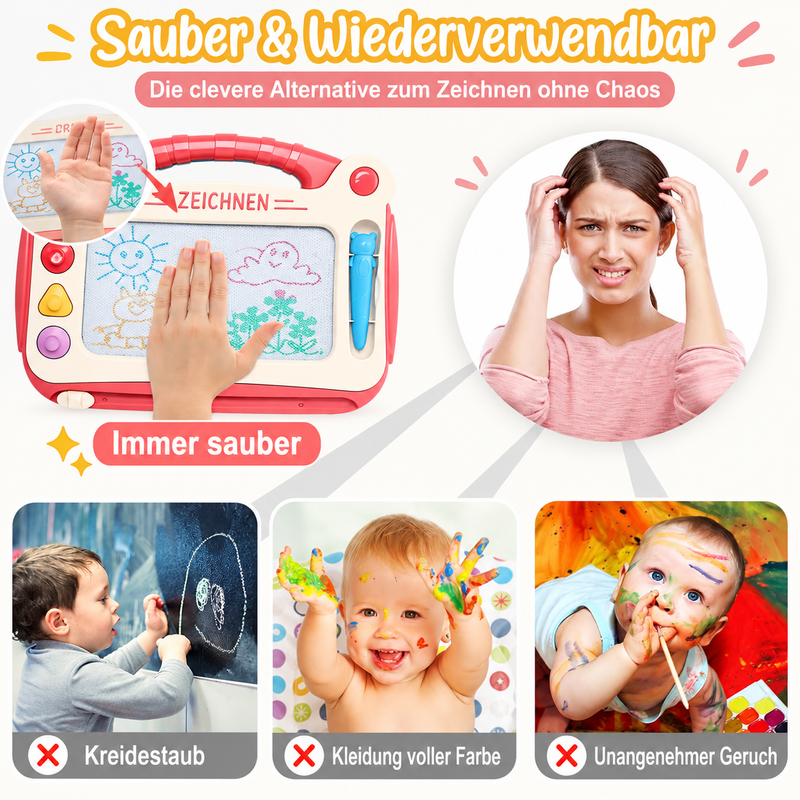 Magnetische Maltafel 2 in 1 für Kinder – Zaubertafel mit Stift, Grün, Blau oder Rosa