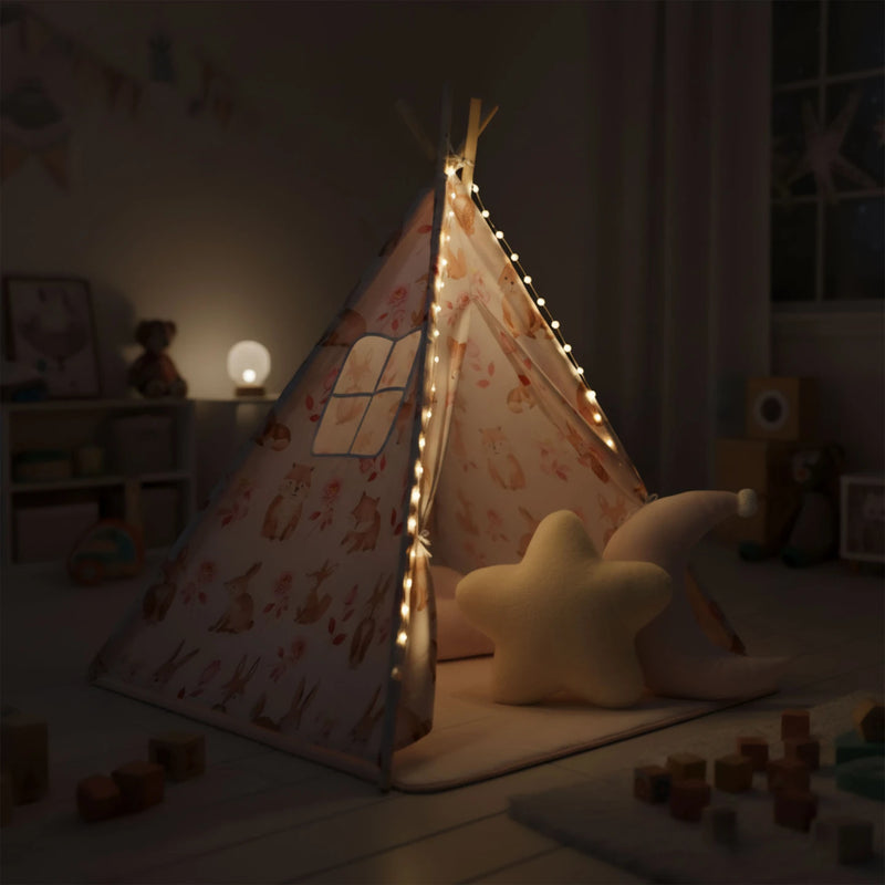 Mamabrum Tipi Zelt XXL Rosa mit Teppich und Lichterkette – Ansicht 7