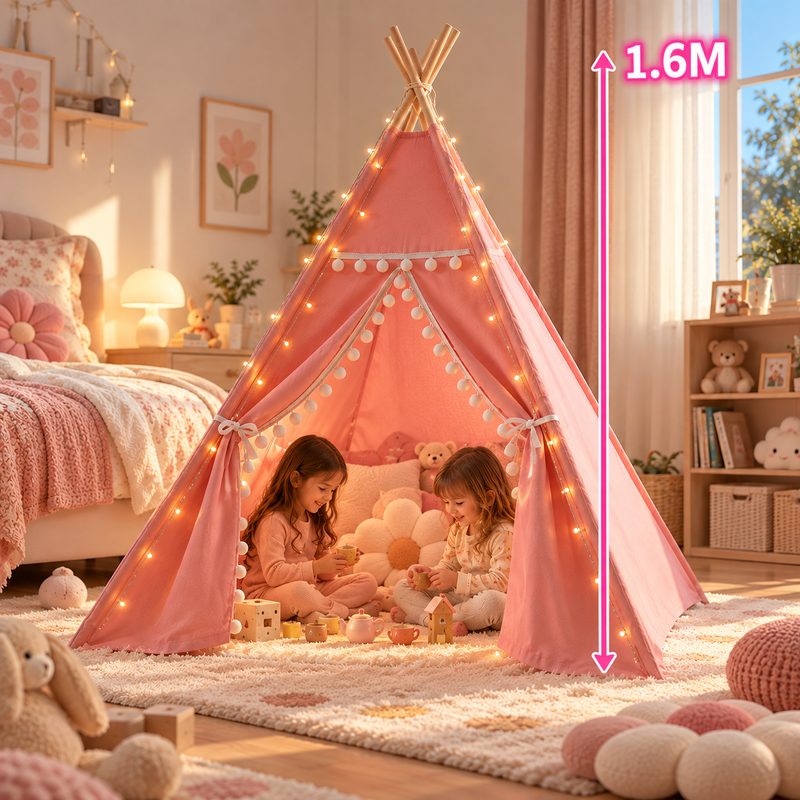 Tipi Zelt Kinder Rosa & Weiß – 1,35 m oder 1,6 m – Spielzelt mit Vorhang