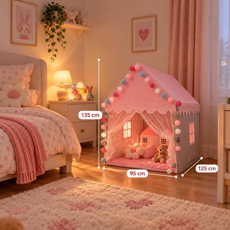 Faltbares Kinderzelt Prinzessin – Gelb, Rosa oder Blau – Spielhaus Indoor & Outdoor