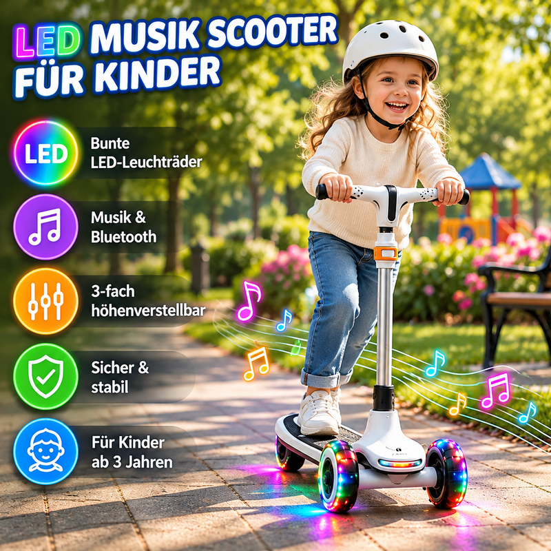 Kinderroller mit Musik & Bluetooth und LED Rädern