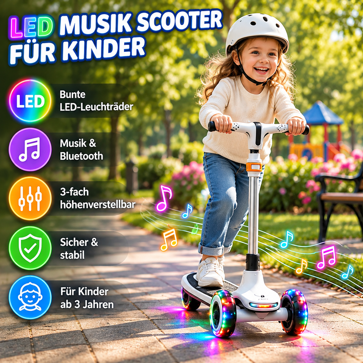 Kinderroller mit Musik & Bluetooth und LED Rädern