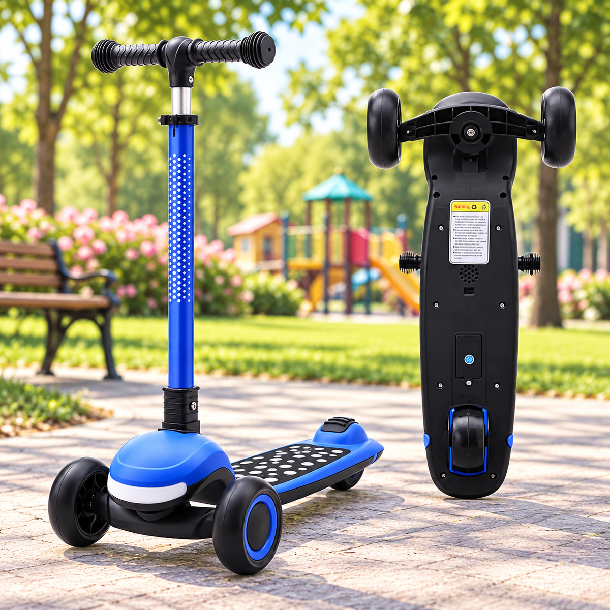 Klappbarer Kinderroller mit Leuchträdern – Ansicht 4