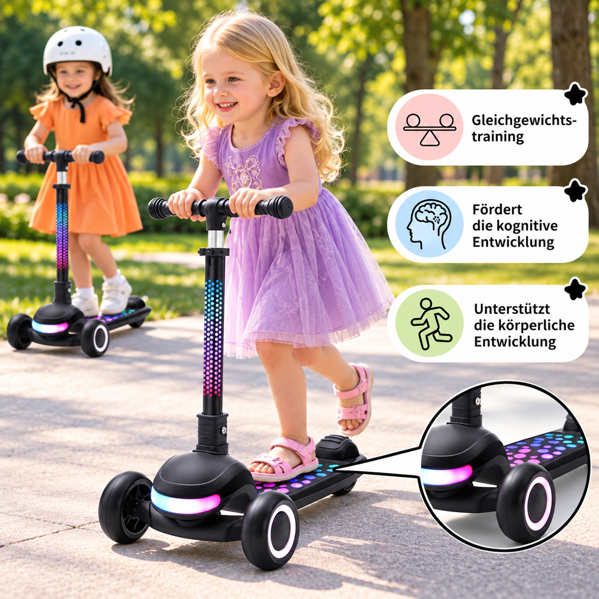 Kinderroller klappbar mit Leuchträdern